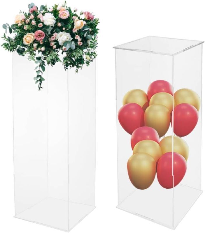 Photo 1 of 2 Pcs Display Cube Pedestal Acrylic Display Riser Box Tall Pedestal No Lid Art Stand Clear Display Riser Box Flower Tower Decor Riser for Party, Wedding Decorations, Reception