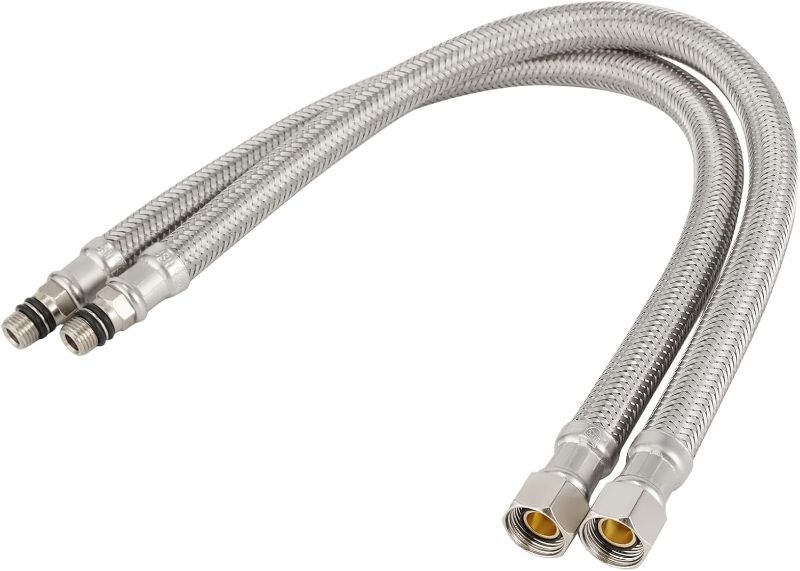 Photo 1 of Faucet Supply Line, 3/8" Female Compression Thread × M10 Male Connector, Braided Stainless Steel Water Hose for Sink Faucet 2 pcs