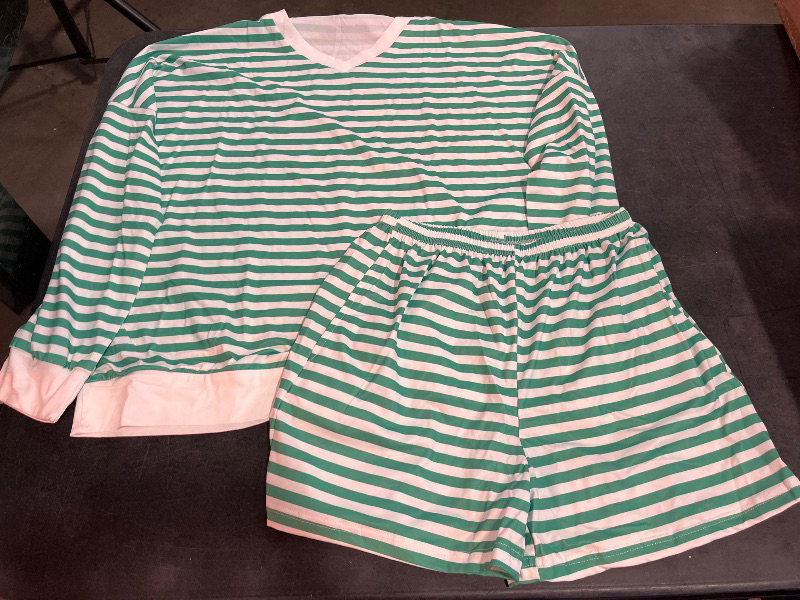 View 2 of (S) Melliflo Women 2 Piece Outfits Lounge Sets Striped Print Long Sleeve V Neck Sweatshirt and Shorts Set Sweatsuit