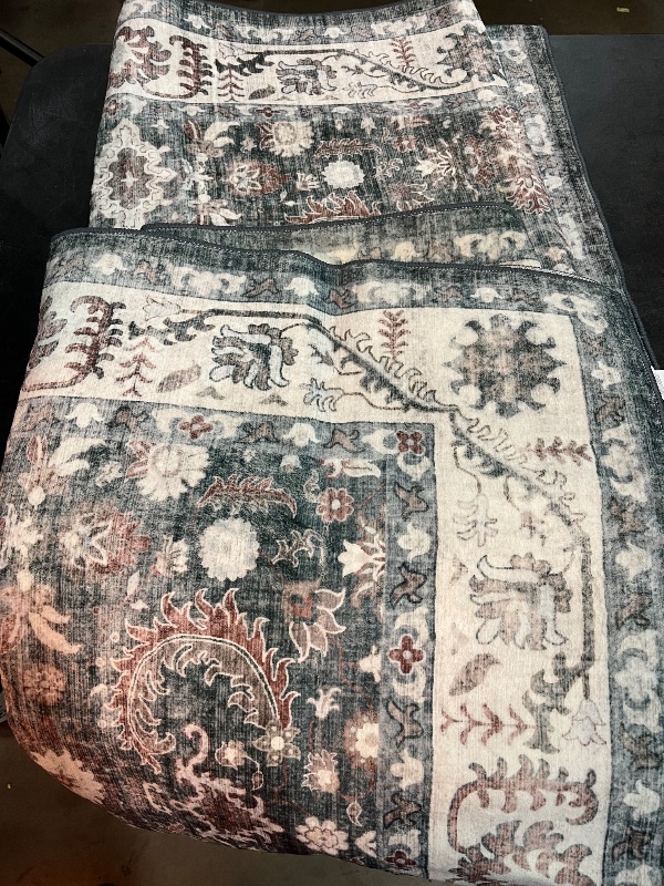 Photo 1 of 6'x9' Green Washable Area Rug Boho Chic Medallion Distressed Design Non-Shedding Easy Care Ideal for High Traffic Areas in Living Room Bedroom Office Kitchen Coffee Table Large Carpet
