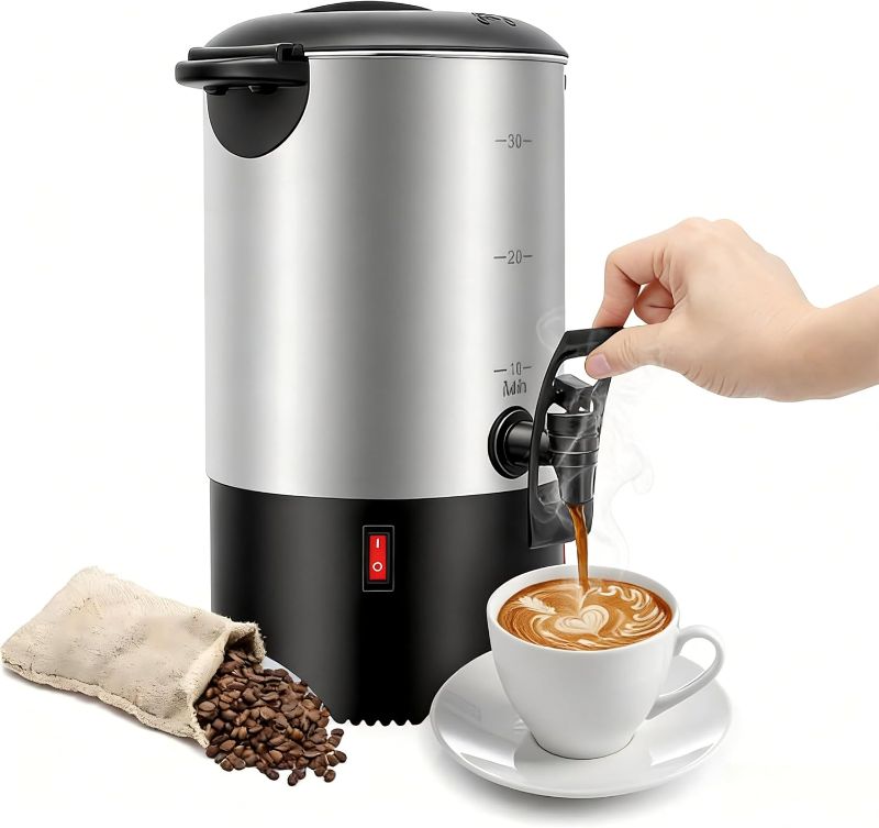 Photo 1 of Commercial Grade Stainless Steel Percolate Coffee Maker,30-Cup Hot Water Urn for Catering, Removable Filter,Hot Beverage Dispenser, 5L,Silver
