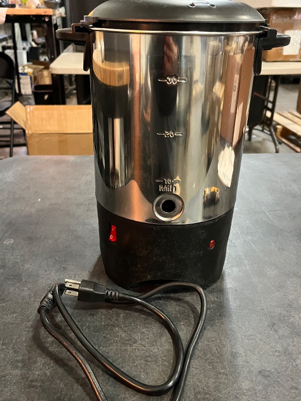 Photo 1 of Commercial Grade Stainless Steel Percolate Coffee Maker,30-Cup Hot Water Urn for Catering, Removable Filter,Hot Beverage Dispenser, 5L,Silver
