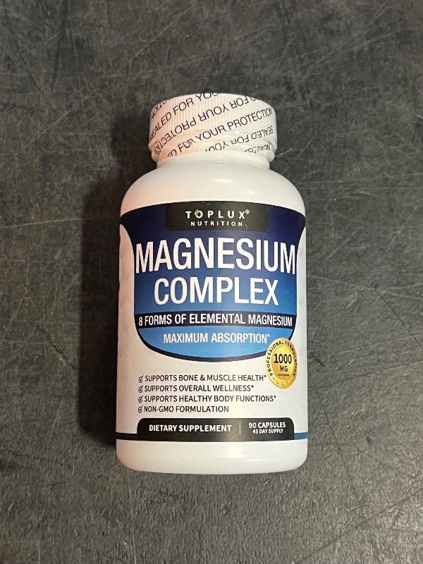 Photo 1 of Expires 11/2028 Magnesium Complex Supplement 8 Elemental 1000mg - Magnesium Glycinate, Citrate, Malate, Taurate, Chelated for Easy Absorption for Bones, Muscle, Recovery, Energy, Vegan Non-GMO 90 Capsules
