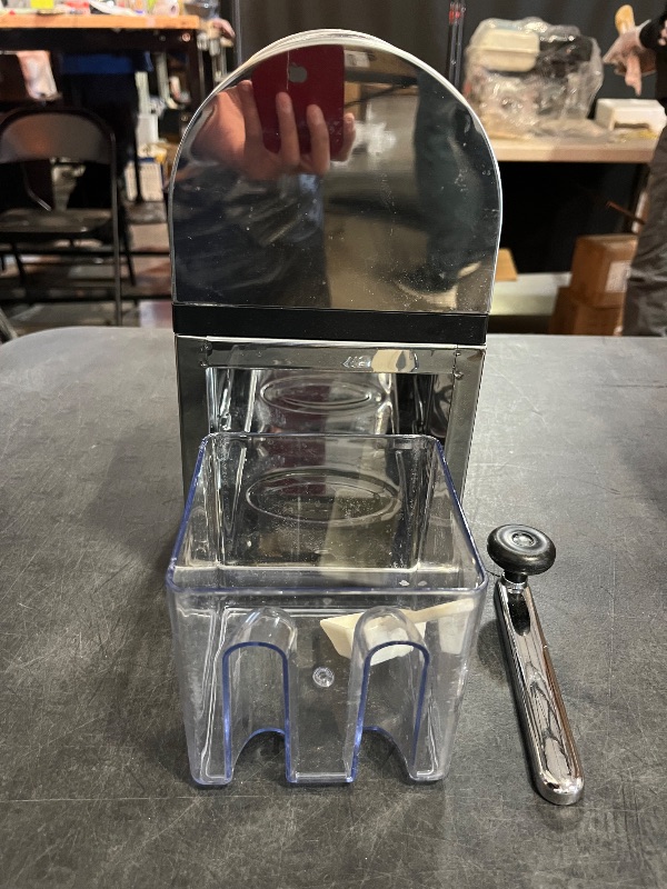 View 2 of Ice Crusher Manual,Stainless Steel Household Ice Crusher Shaver for Quick Coarse,Shave or Fine Crushing of Chips Snow Cone or Slush,Hand Crank Operated Ice Crusher
