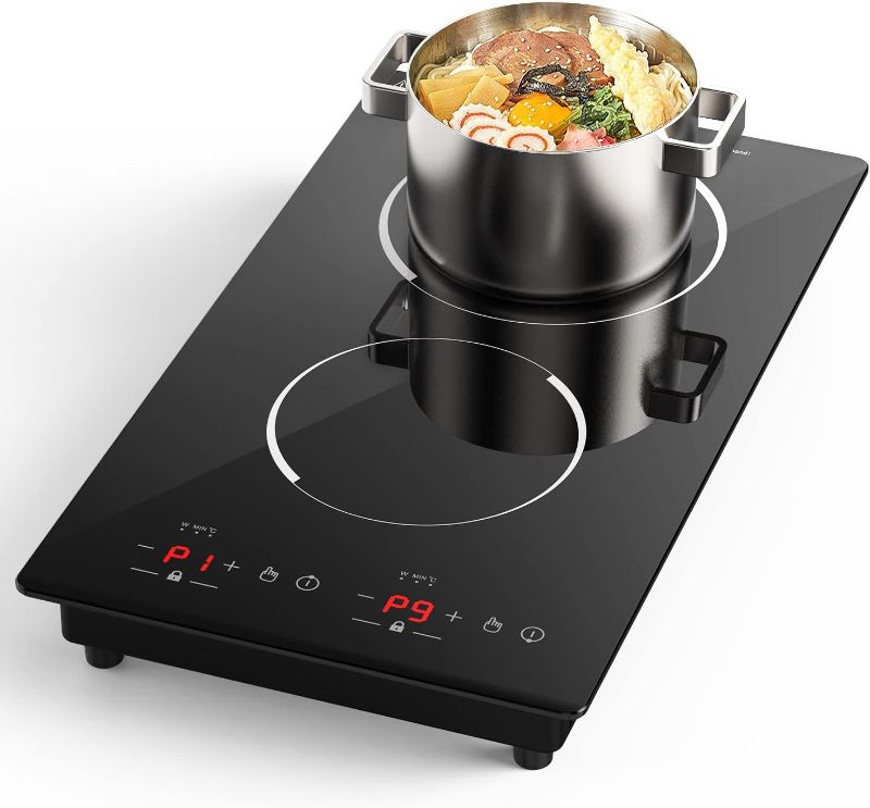 Photo 1 of Double Induction Cooktop,110V 2 Burner Induction Cooktop,2300W Electric Stove Top with Independent Control, Ultrathin Body, 9 Temperature, Multiple Power Levels, 2 Hour Timer, Safety Lock