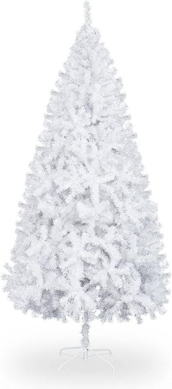 Photo 1 of Bonnlo 6 ft White Unlit Artificial Christmas Pine Tree Xmas Tree Holiday Party Decoration with Sturdy Metal Stand, Full 1100 Tips Branch for Indoor and Outdoor
