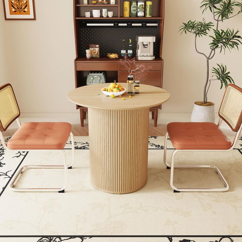 Photo 1 of AVZEAR 31.5" Round Dining Table for 2 People, Small Kitchen Dinner Table with Fluted Wood Base, Farmhouse Circle Dining Tables for Home, Kitchen, Dining Room, Living Room (Nature)