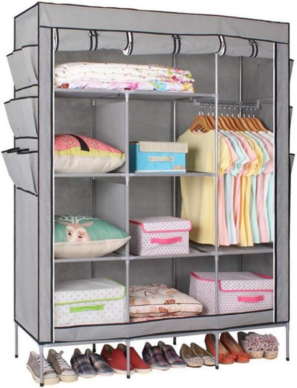 Photo 1 of Cloth Wardrobe Clothes Closet, Portable Closet Wardrobe Storage Closet Standing Closet Fabric Cabinet Portable Wardrobe,Gray_125x45x175cm