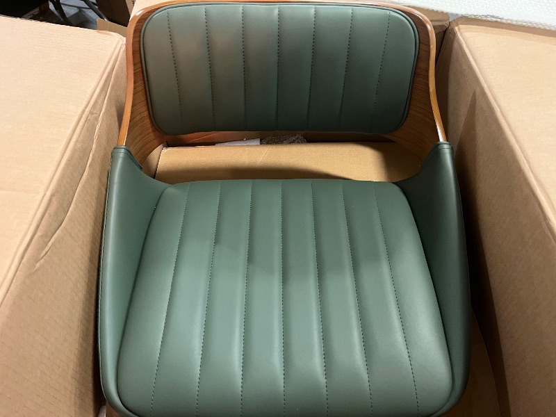 View 3 of 26" Bar Stools Set of 1, PU Leather Counter Height Bar Chairs with Back, Modern Mid-Century Swivel Barstools for Kitchen Island, Dining Room, Home Bar and Lounge, Green