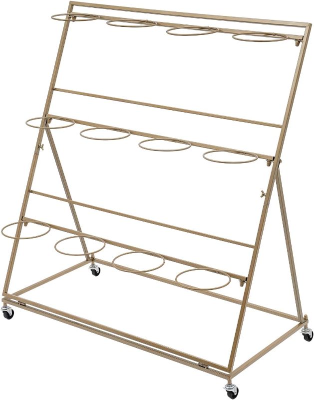 Photo 1 of 3-Tier Metal Flower Display Stand Metal Rolling Plant Cart with Wheels and Brakes, Plant Shelf for Living Room, Balcony, Florist Shop, Gold
