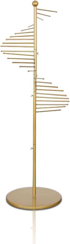 Photo 1 of Freestanding Spiral Scarf Holder Metal Display Rack Floor Stand, thirty Rods Scarves Rack Hijab Organizer Stand for Home Clothing Store Space Saving Hanger (Gold)