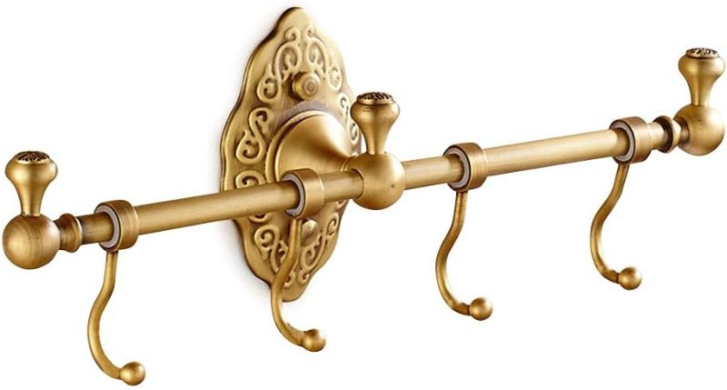 Photo 1 of Wall Mounted Towel Rail Bar w/4 Hooks, Antique Brass Towel Hook Rack, Bathroom Towel Racks, Vintage Coat Hook Rack Holders for Bathrooms, Bedrooms, Kitchens