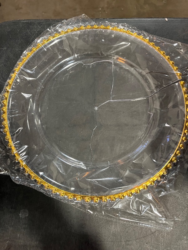 Photo 1 of 25 Pcs Clear Charger Plates 12.6 inch Plastic Dinner Charger Plates with Gold Beaded Rim for Home Wedding Birthday Bridal Shower Kitchen Party Dinner Table Decor Supplies (Gold)
