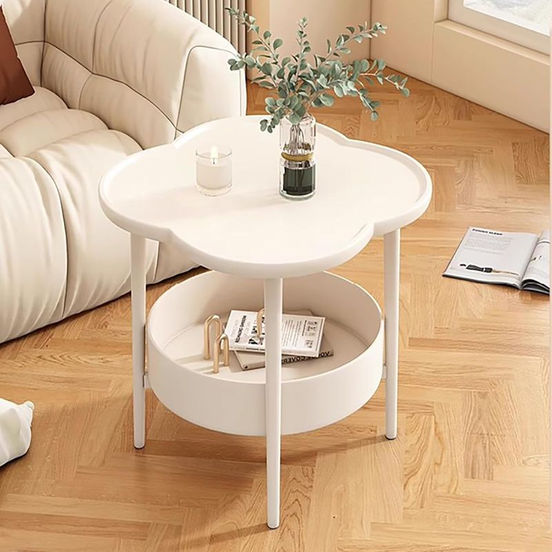 Photo 1 of 2-Tier Modern Side Table, Four-Leaf Clover Shape End Table Coffee Table Tea Table Small Nightstand Sofa Side Snack Table for Bedroom Living Room Creamy White