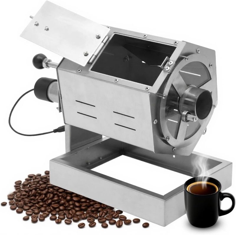 Photo 1 of Electric Coffee Bean Roaster Stainless Steel Drum Roaster for Home Commercial Use Large Capacity with Adjustable Temperature for Roasting Coffee Beans Peanuts Nuts (0.3-1.2kg)
