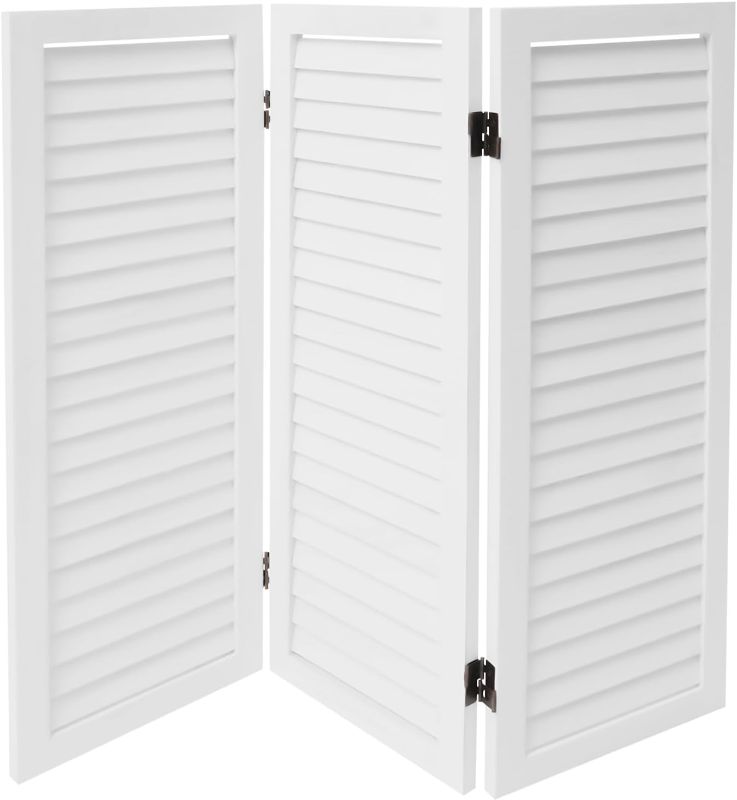 Photo 1 of 3 Panel Room Divider Screen, Freestanding Privacy Wooden Short Screen, Foldable Room Partitions and Dividers for Home Bedroom Office, 35.4x1x31.9 inch (White)
