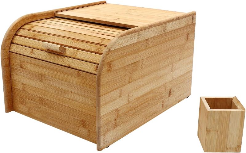 Photo 1 of DYNAMI Bamboo Rice Storage Container,33Lbs Wooden Cereal Containers Storage Rice Dispenser,Large Dry Storage Rice Container Box with Sliding Lid and Measuring Cup,for Flour Grains