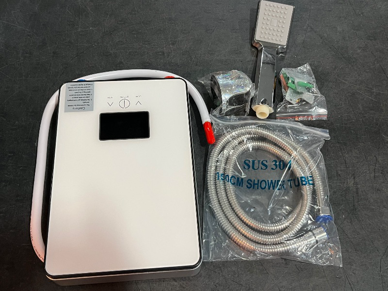 Photo 1 of 4500W Vertical Instant Water Heater Kit with(Shower Head,Outlet,Pipe Shower Bracket),110V Point-of-Use Hot Water Heater Digital Display,Electri Tankless Water Heater for Kitchens & Bathrooms (White)