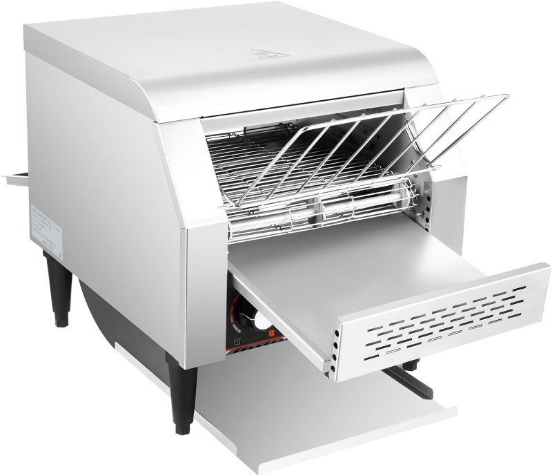 Photo 1 of 300Pcs/H Commercial Conveyor Toaster, 2200W Stainless Steel Heavy-Duty Industrial Toasters with Double Chutes, 1-7 Levels Adjustable Speed Countertop Electric Restaurant Equipment 3 Heating Mode
