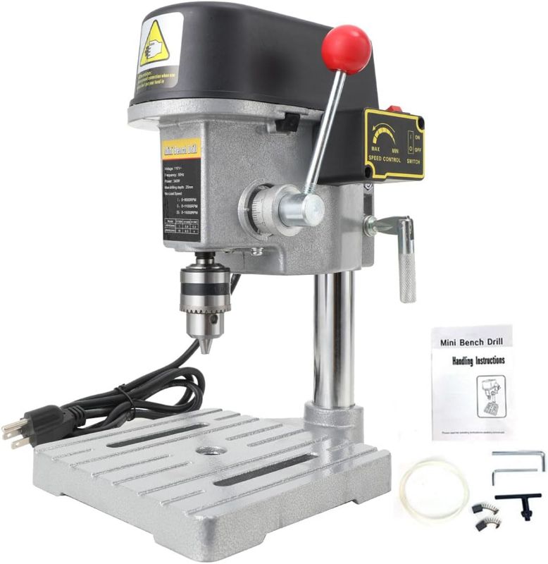 Photo 1 of 3-Speed Benchtop Drill Press, Electric Bench Wood Drilling Machine for DIY Creation, Small and Precise Work Like Jewelry Making Woodworking Metal Drilling Machine 110V
