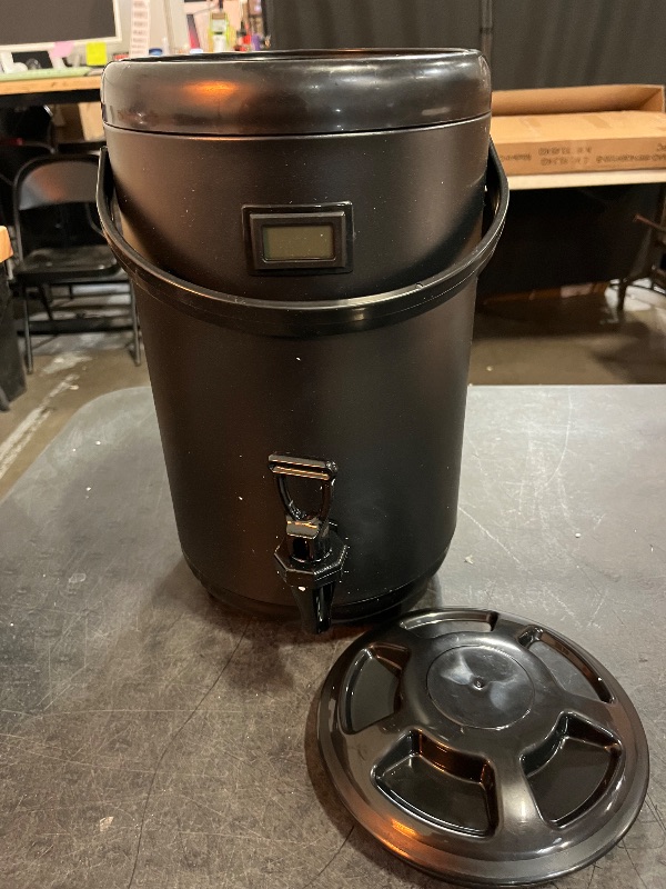 Photo 1 of Hot Beverage Dispenser, Stainless Steel Insulated Beverage Dispenser Cold and Hot Drink Dispenser with Thermometer–10 Liters Water Dispenser with Spigot for Tea & Coffee, Water
