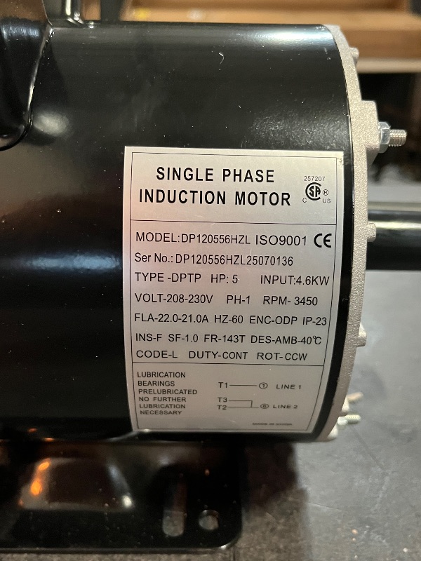 Photo 1 of 5HP Air Compressor Motor Single Phase Electric Motor 3450RPM 208V-230V 7/8" Shaft Diameter, CCW 60HZ Frame, 1Pole
