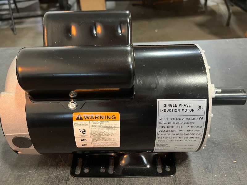 Photo 1 of 5HP Air Compressor Motor Single Phase Electric Motor 3450RPM 208V-230V 7/8" Shaft Diameter, CCW 60HZ Frame, 1Pole
