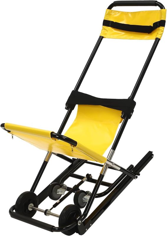 Photo 1 of Multifunction Manual Transport Stair Chair Withstands 350LBS,Portable Folding Ambulance Fireman Evacuation Chair for Daily Transfer to Assist Moving Elderly and Immobile Patients (Yellow)