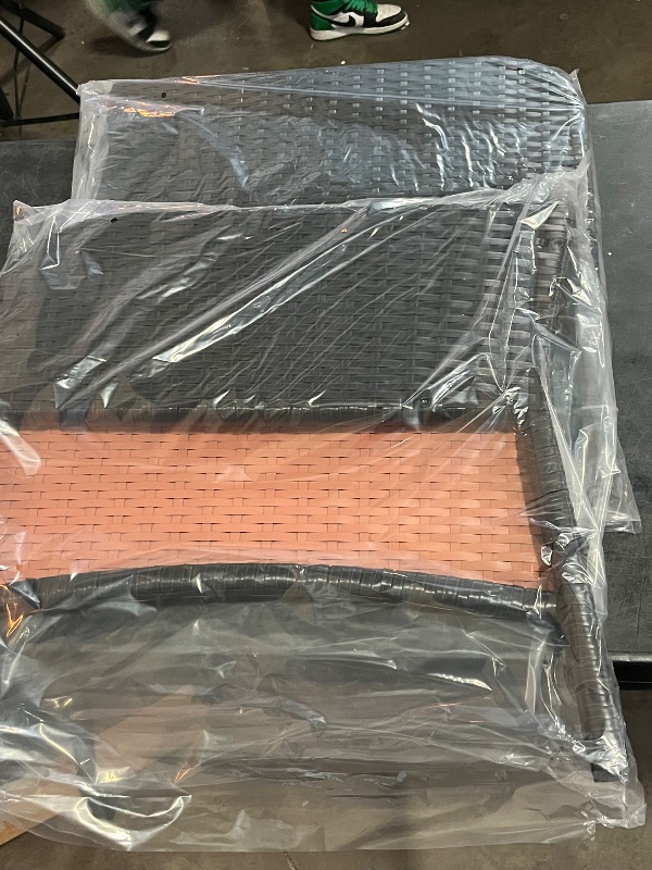 Photo 1 of LEVELEVE Balcony Furniture Patio Conversation Set, PE Wicker Rattan Outdoor Lounge Chairs with Soft Cushions 1 Ottoman & Glass Table for Porch, Lawn-Brown Wicker
