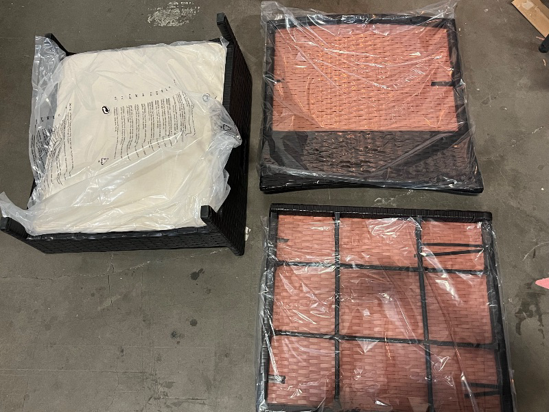 Photo 1 of LEVELEVE Balcony Furniture Patio Conversation Set, PE Wicker Rattan Outdoor Lounge Chairs with Soft Cushions 1 Ottoman & Glass Table for Porch, Lawn-Brown Wicker
