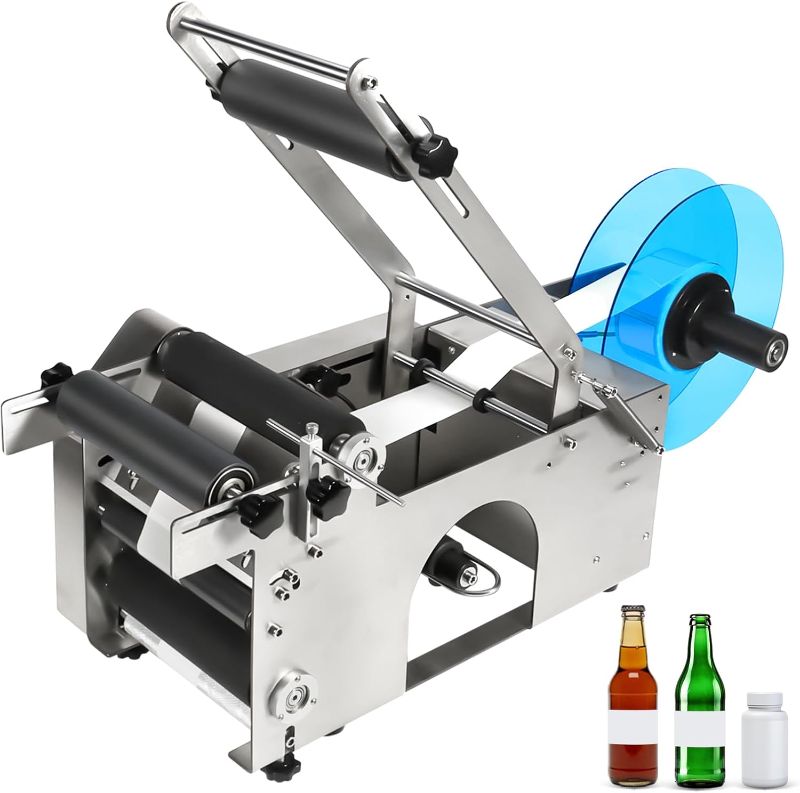 Photo 1 of Semi-Automatic Round Bottle Labeling Machine, 20–50 pcs/min, Fits ?0.6–4.7 in Cylindrical Bottles, Adjustable Stainless Steel Label Applicator with Pressure Bar for Small and Medium Businesses
