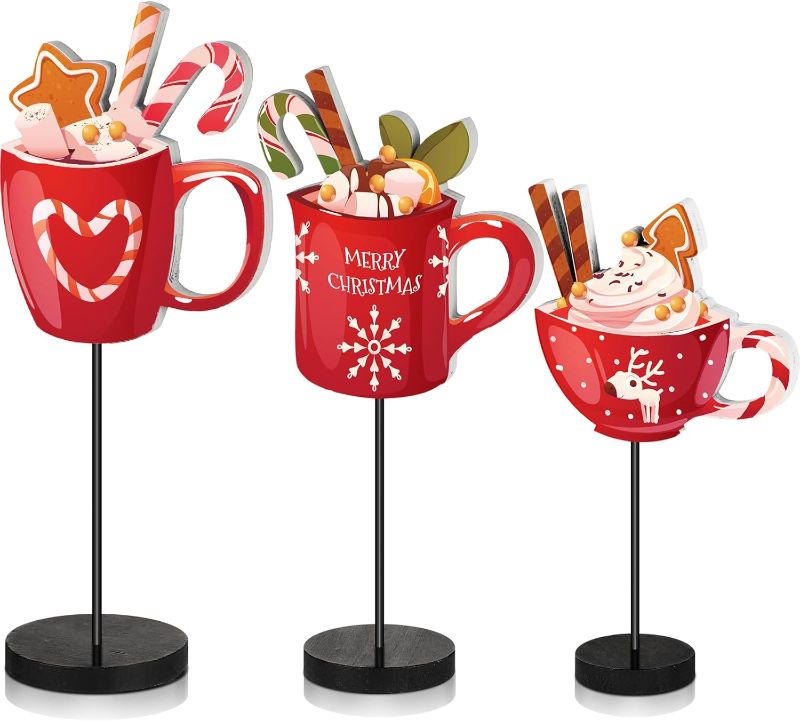 Photo 1 of Geetery 3 Pcs Christmas Table Decor Hot Chocolate Bar Hot Cocoa Bar Supplies Christmas Table Centerpieces Wooden Sign Tabletop Decor for Home Xmas Winter Holiday Party Decorations
