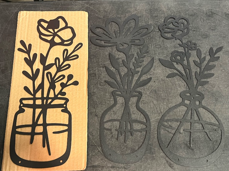 Photo 1 of 3 Pieces Black Metal Flowers Wall Decor Stocking Stuffers for Teen Girls Christmas Birthday Gifts for Women Wall Art Metal Wall Sculptures Hanging for Indoor Kitchen Bathroom Bedroom living room 14.56x5.9 inches
