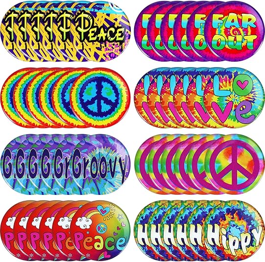 Photo 1 of Hippie Button Pins Retro Buttons Pins 60's Party Hippie Costume Accessory