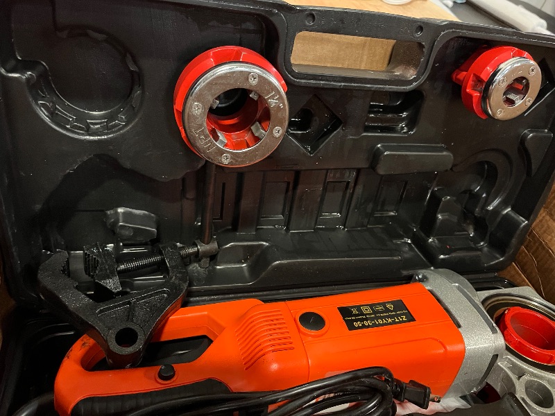 Photo 1 of VEVOR Electric Pipe Threader, 2300W Pipe Threading Machine with 4 Dies 1/2" - 1 1/4", 110V Hand-held Pipe Threader Machine with Copper Motor, Portable Electric Pipe Threading Kit with Carrying Case