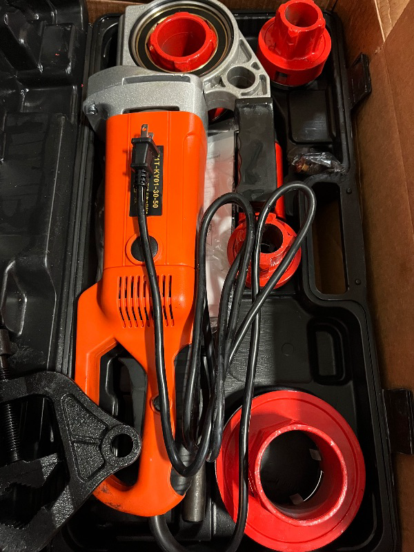 Photo 1 of VEVOR Electric Pipe Threader, 2300W Pipe Threading Machine with 4 Dies 1/2" - 1 1/4", 110V Hand-held Pipe Threader Machine with Copper Motor, Portable Electric Pipe Threading Kit with Carrying Case