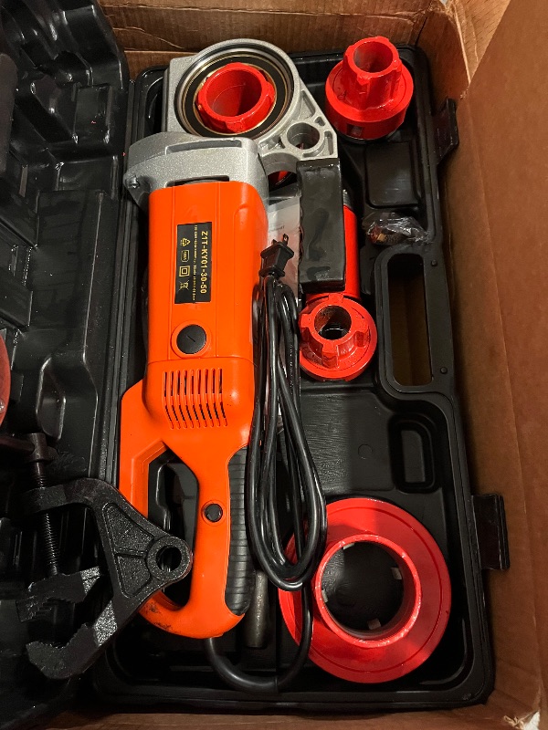 Photo 1 of VEVOR Electric Pipe Threader, 2300W Pipe Threading Machine with 4 Dies 1/2" - 1 1/4", 110V Hand-held Pipe Threader Machine with Copper Motor, Portable Electric Pipe Threading Kit with Carrying Case