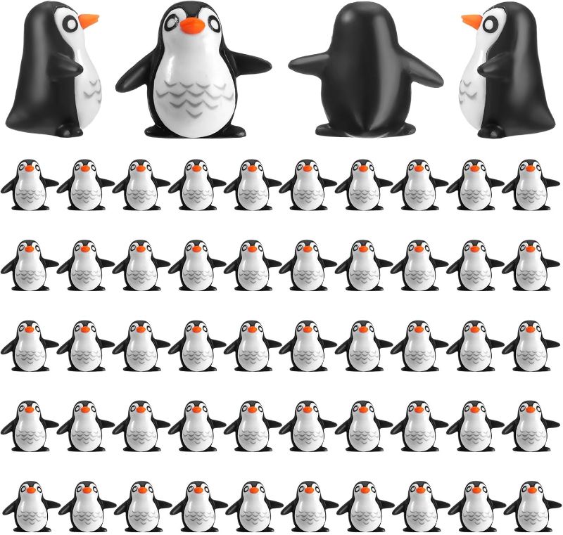 Photo 1 of 50 Pcs Miniature Penguin Figurines Resin Penguin Figures Bulk 0.87'' Cake Topper Mini Animal for Fairy Garden Micro Landscape Winter Christmas Scene Decor Party Supplies
