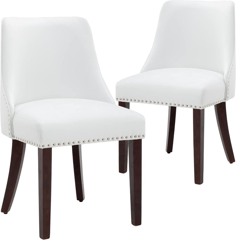 Photo 1 of  Dining Chairs Set of 2 Mid Century Modern Living Room Chairs with Wood Legs Comfy Upholstered PU Leather Side Chair for Kitchen/Restaurant/Bedroom, White