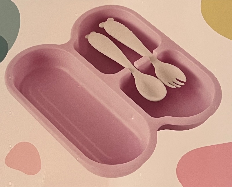 Photo 1 of 500ML Baby Plate with Two Compartments, Fork and Spoon -Blue 