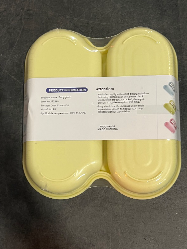 Photo 1 of 500ML Baby Plate with Two Compartments, Fork and Spoon -Yellow
