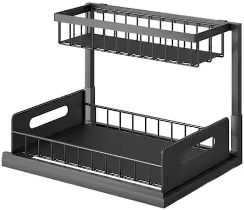 Photo 1 of 2 Tier Under Sink Storage & Organisation, Under Bathroom Cabinet Storage, Kitchen Sink Organiser Rack, Multi-purpose Under Sink Shelf Organizer- (Black)