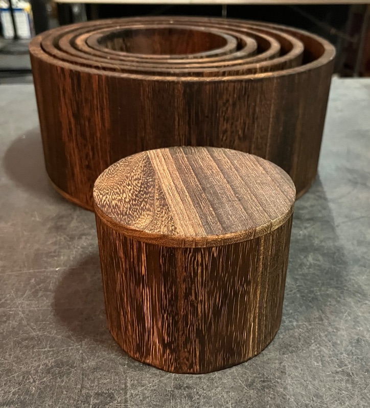 Photo 1 of Domensi 6 Pcs Wood Display Risers Cupcake Stand Brown Rustic Wood Cake Stands Wooden Stackable Display Box for Dessert Wedding Birthday Baby Shower Christmas Village Party Decoration
