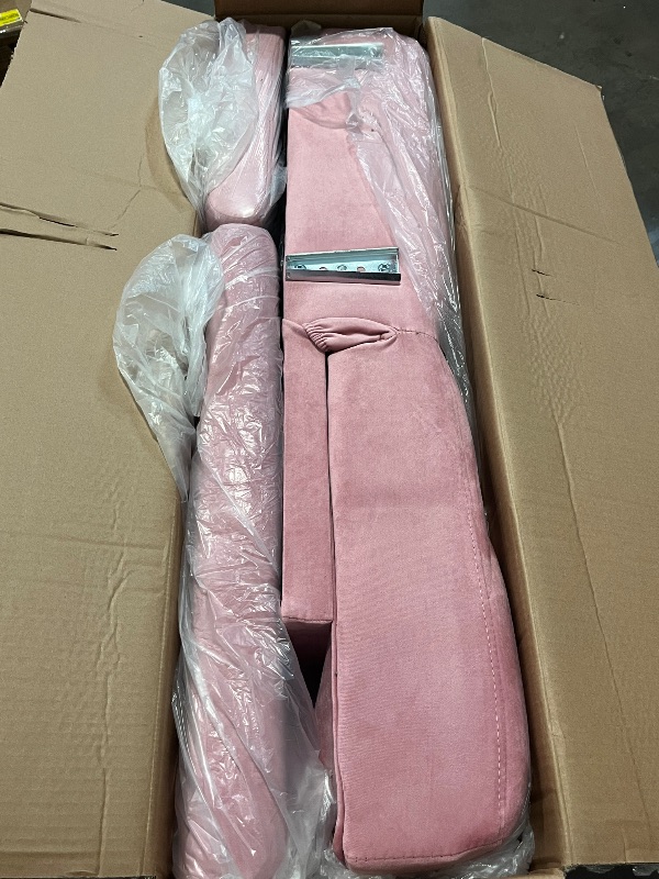 Photo 1 of Velvet Accent Chair with Adjustable Armrests and Backrest, Button Tufted Lounge Chair, Single Recliner Armchair with Ottoman and Pillow for Living Room, Bedroom, Pink