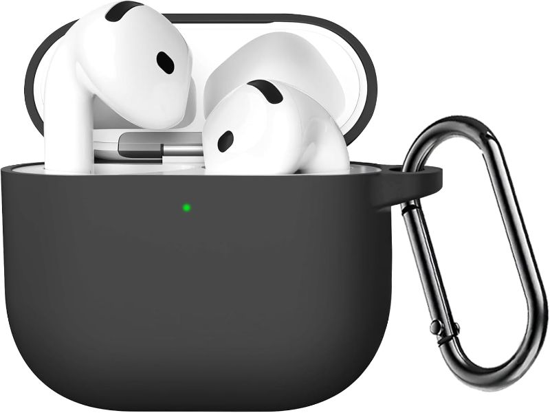 Photo 1 of Case for AirPods 4 2024 Wireless Headphones Protection Cover Full-Body Soft Silicone with Keychain Headphone Accessories Funda Carcasa (Black)
