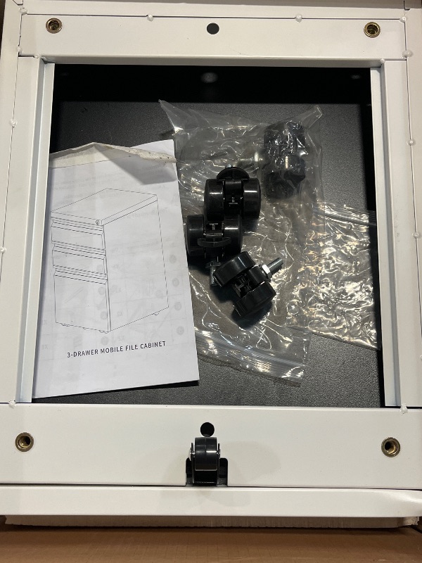 Photo 1 of Mobile File Cabinet for Home Office, Lockable 3 Drawer Filing Cabinet with Wheels for A4-Size/Letter-Size/Legal-Size, Fully Assembled Except Casters, White