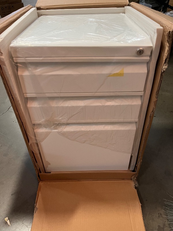 Photo 1 of Mobile File Cabinet for Home Office, Lockable 3 Drawer Filing Cabinet with Wheels for A4-Size/Letter-Size/Legal-Size, Fully Assembled Except Casters, White