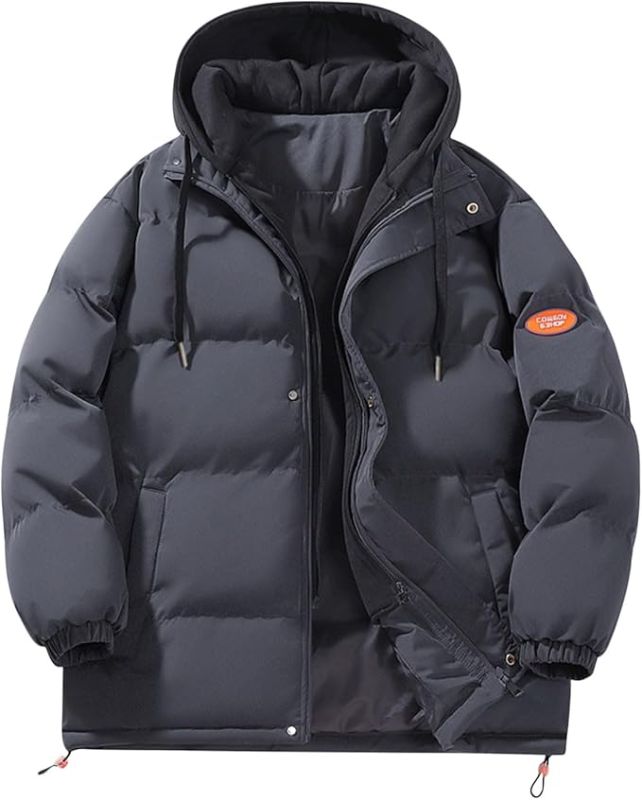 Photo 1 of (M) Packable Puffer Jacket Women Oversized Quilted Coat with Hood Zip Up Puffer Jacket Patchwork Coats Warm Outwear
