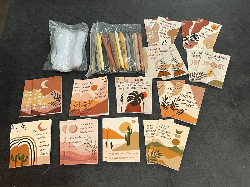 Photo 1 of 24 Set/48 Pcs Positive Affirmation Gift Set Gratitude Notebooks with Pens Small Bags Motivational Encouragement Notepads Daily Affirmations Journal for Women Stress Relief Self Care (Rainbow)
