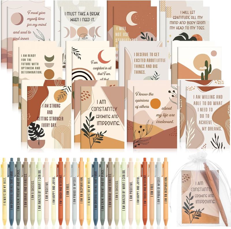 Photo 1 of 24 Set/48 Pcs Positive Affirmation Gift Set Gratitude Notebooks with Pens Small Bags Motivational Encouragement Notepads Daily Affirmations Journal for Women Stress Relief Self Care (Rainbow)
